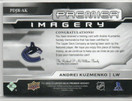 2022-23 Upper Deck Premier Premier Dynamic Imagery Rookie Jerseys Patch Black #PDJRAK Andrei Kuzmenko /75