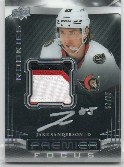  2022-23 Upper Deck Premier Premier Focus Rookie Patch Autographs #PFPRSA Jake Sanderson/75