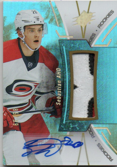  2016-17 SPx Rookies Gold #RSA Sebastian Aho PATCH AU/99