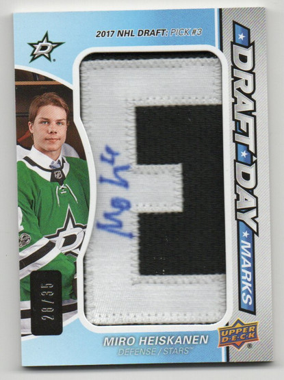  2018-19 SP Game Used Draft Day Marks Rookies #DDMMH Miro Heiskanen /35