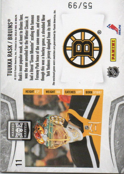  2010-11 Certified Masked Marvels Materials #11 Tuukka Rask /99