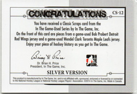  2013-14 ITG Used Classic Scraps Dual Memorabilia Silver #CS12 Bob Probert/Wendel Clark