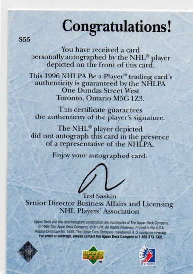  1995-96 Be A Player Autographs #S55 Wendel Clark