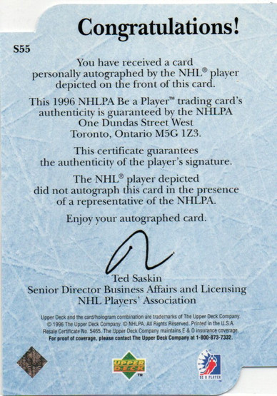  1995-96 Be A Player Autographs Die Cut #S55 Wendel Clark