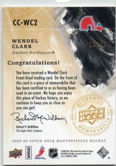   2008-09 UD Masterpieces Canvas Clippings Green #CCWC1 Wendel Clark /85