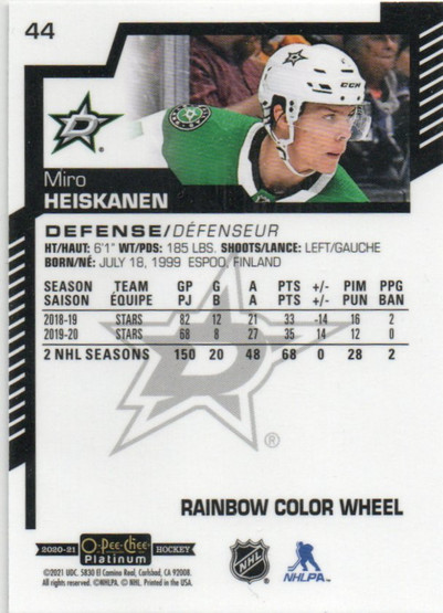  2020-21 O-Pee-Chee Platinum Rainbow Color Wheel #44 Miro Heiskanen