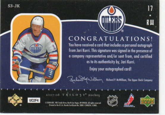  2007-08 Upper Deck Trilogy Scripts #S3JK Jari Kurri