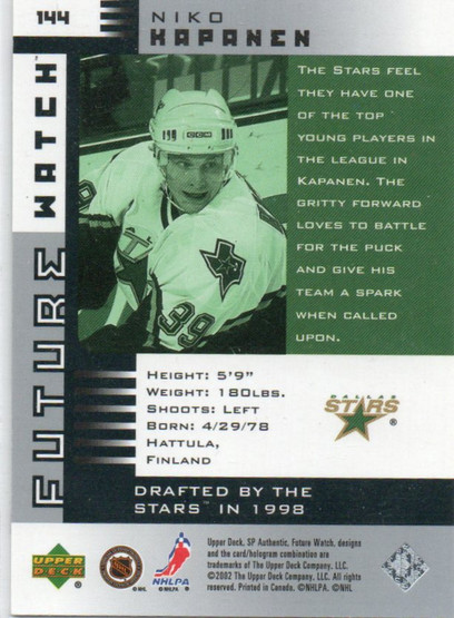  2001-02 SP Authentic #144 Niko Kapanen RC /900