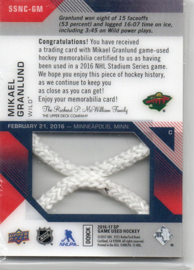  2016-17 SP Game Used Stadium Series Materials Net Cord #SSNCGM Mikael Granlund /35