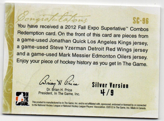 2009-10 ITG Superlative Combos Toronto Spring Expo Silver #SC96 TBD Yzerman Messsier Quick /9