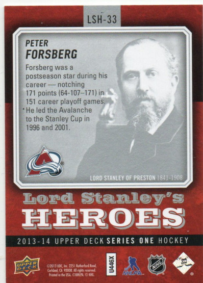  2013-14 Upper Deck Lord Stanley's Heroes #LSH33 Peter Forsberg