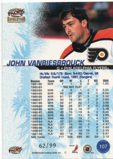  1998-99 Revolution Ice Shadow #107 John Vanbiesbrouck /99