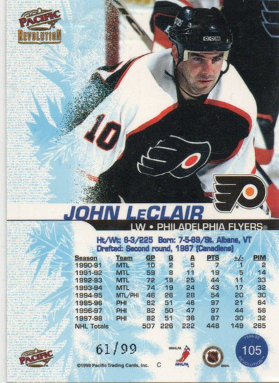  1998-99 Revolution Ice Shadow #105 John LeClair /99