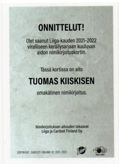 2022-23 Cardset Signature Tuomas Kiiskinen /125 
