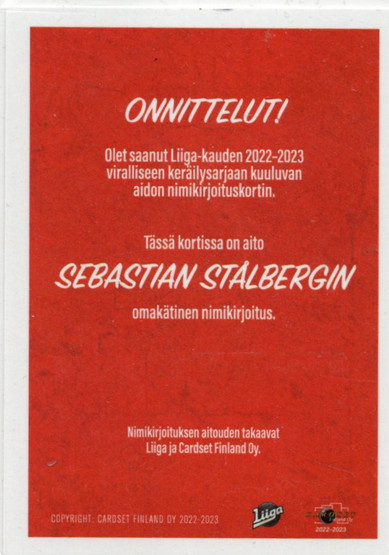 2022-23 Cardset Signature Sebastian Stålberg /100
