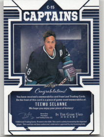  2022-23 ITG Used Captains Memorabilia Bronze #C15 Teemu Selanne /4
