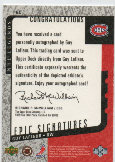  2000-01 Upper Deck Legends Epic Signatures #GL Guy Lafleur
