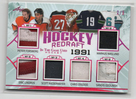 2020-21 ITG Used Hockey Redraft Memorabilia Emerald #HR13 Peter Forsberg/Eric Lindros/Scott Niedermayer/Chris Osgood/Sandis Ozolinsh/Markus Naslund/5