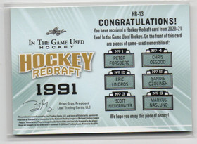 2020-21 ITG Used Hockey Redraft Memorabilia Emerald #HR13 Peter Forsberg/Eric Lindros/Scott Niedermayer/Chris Osgood/Sandis Ozolinsh/Markus Naslund/5