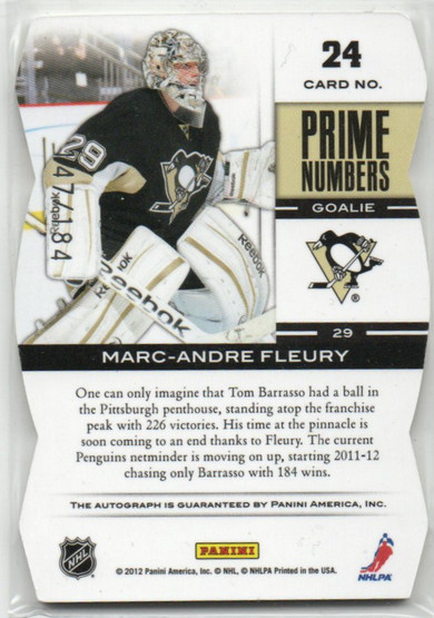  2011-12 Elite Prime Number Autographs #24 Marc-Andre Fleury/80*