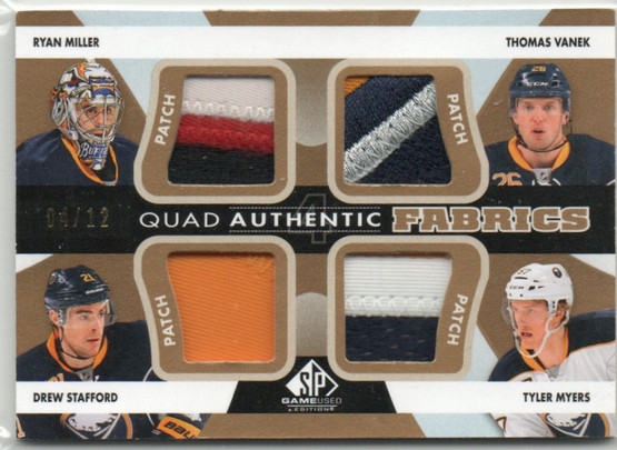 2012-13 SP Game Used Authentic Fabrics Quads Pacthes #AF4BUF Ryan Miller/Thomas Vanek/Drew Stafford/Tyler Myers /12