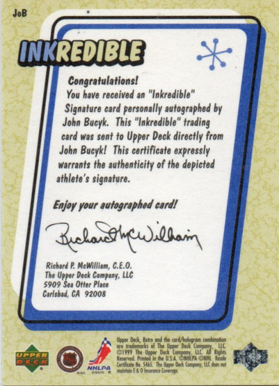  1999-00 Upper Deck Retro Inkredible #JOB John Bucyk