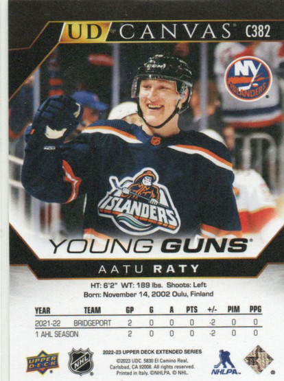  2022-23 Upper Deck UD Canvas Black and White #C382 Aatu Raty YG