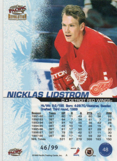  1998-99 Revolution Ice Shadow #48 Nicklas Lidstrom /99