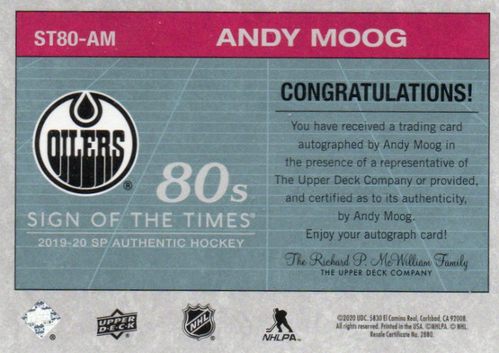  2019-20 SP Authentic Sign of the Times 1980s #ST80AM Andy Moog C