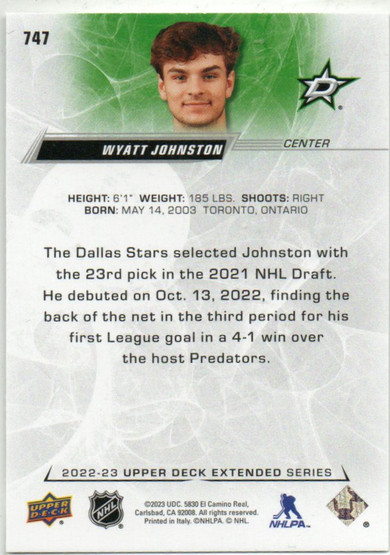  2022-23 Upper Deck #747 Wyatt Johnston 1R