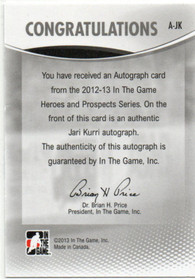  2012-13 ITG Heroes and Prospects Autographs #AJK Jari Kurri Hero SP