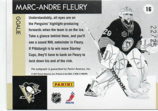 2010-11 Playoff Contenders Perennial Contenders Autographs #16 Marc-Andre Fleury /25