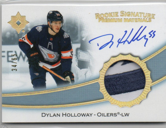  2022-23 Ultimate Collection Rookie Signature Premium Materials #RSPDH Dylan Holloway/65