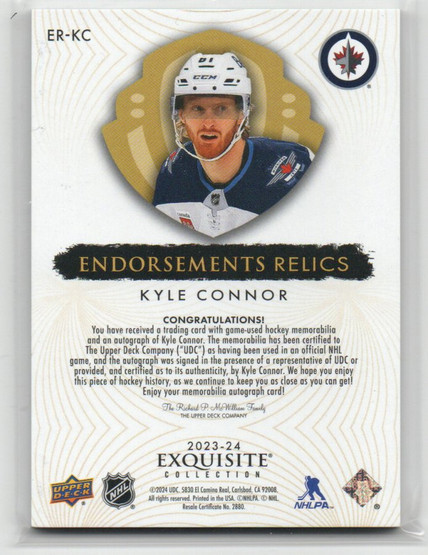  2016-17 Exquisite Collection Endorsements Relics #ERKC Kyle Connor/50
