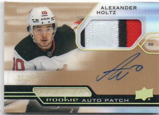  2021-22 Upper Deck Premier Acetate Horizontal Rookie Patch Autographs Gold #AHRAH Alexander Holtz/25