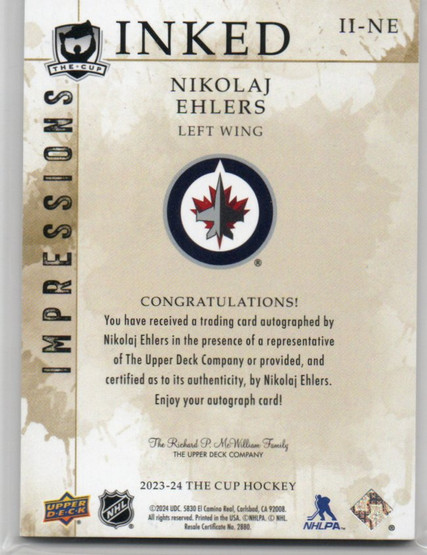  2023-24 The Cup Inked Impressions #IINE Nikolaj Ehlers/50