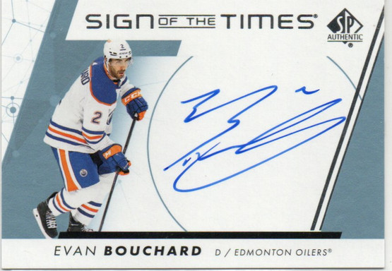  2022-23 SP Authentic Sign of the Times #SOTTEB Evan Bouchard E