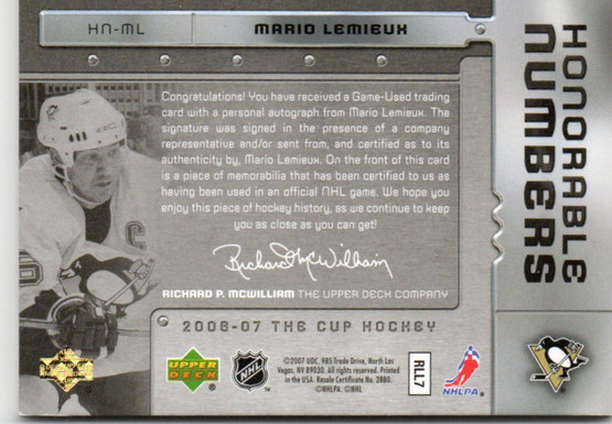  2006-07 The Cup Honorable Numbers #HNML Mario Lemieux/66