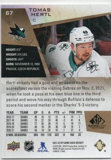  2021-22 SP Game Used Gold Fragment #67 Tomas Hertl /25