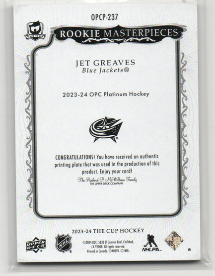  2023-24 The Cup Printing Plates O-Pee-Chee Platinum Black #237 Jet Greaves 1/1
