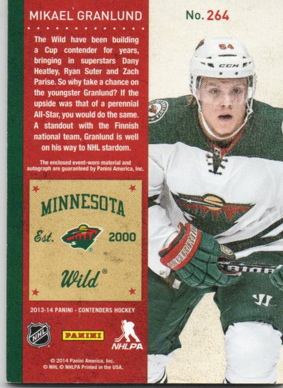  2013-14 Panini Contenders Patch Autographs #264 Mikael Granlund/100