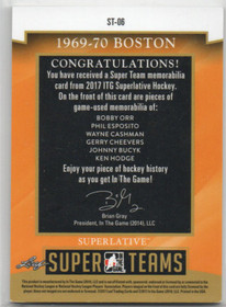 2017-18 ITG Superlative Super Teams Spectrum Silver #ST06 Bobby Orr/Phil Esposito/Wayne Cashman/Gerry Cheevers/Johnny Bucyk/Ken Hodge /2