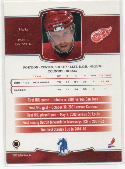  2002-03 BAP First Edition Boston Suffolk Downs #186 Pavel Datsyuk /10
