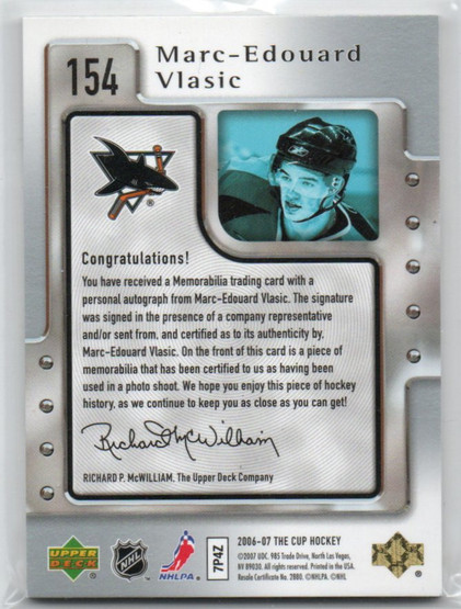  2006-07 The Cup #154 Marc-Edouard Vlasic JSY AU RC /249