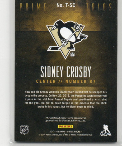  2013-14 Panini Prime Trios Jerseys #TSC Sidney Crosby /100