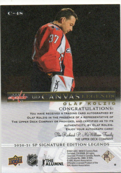  2020-21 SP Signature Legends UD Canvas Legends Autographs #C48 Olaf Kolzig E