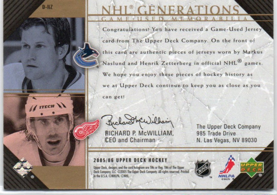  2005-06 Upper Deck NHL Generations #DNZ Markus Naslund/Henrik Zetterberg