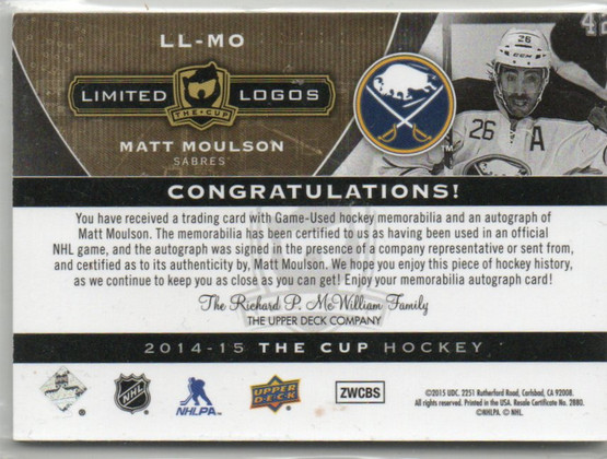  2014-15 The Cup Limited Logos Autographs #LLMO Matt Moulson/50