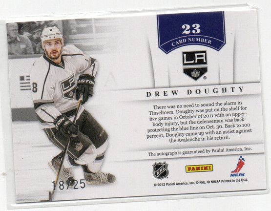  2011-12 Panini Contenders NHL Ink Gold #23 Drew Doughty /25