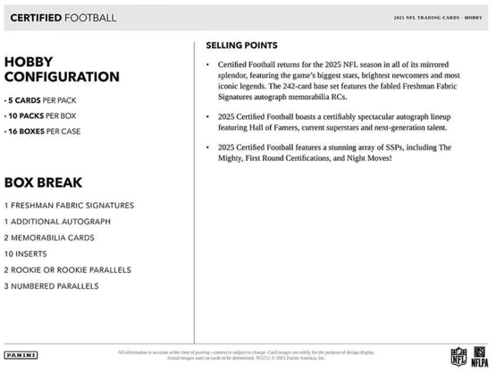 2025 Panini Certified Football Hobby Box --> FREE SHIPPING IN FINLAND